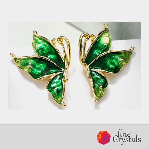 Уникални обеци с пеперуда в зелено